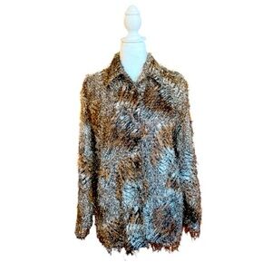 Vintage Fuzzy Animal Print Blouse, Eyelash Material